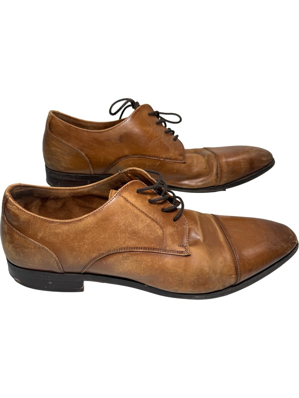 Aldo Flex Square Cap Toe Oxford Cognac Brown Leather Dress Shoes Mens 12 Lace Up